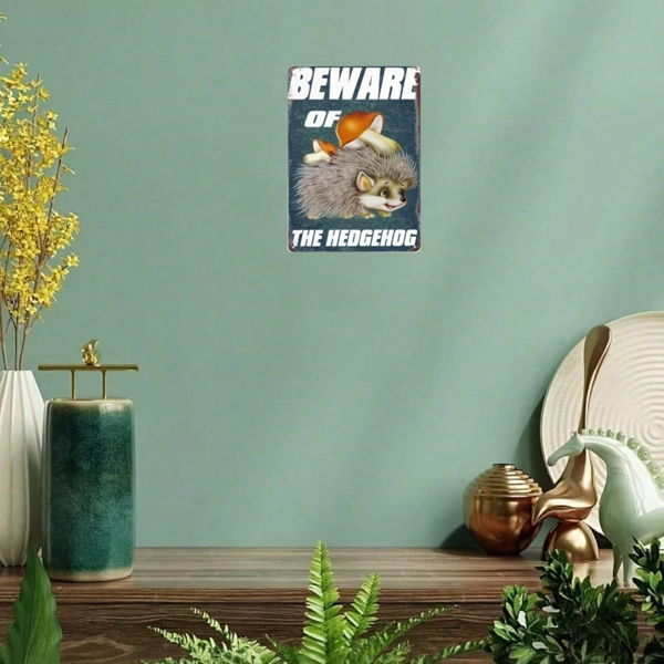 CIFbuy 1pc Vintage Iron Tin Sign Beware Of The Hedgehog Humorous Warning Decor, Hedgehog Humorous Warning Decor, Oblong Horizontal Retro Metal Wall A Sign BeikTok, Sign BeikTok, Self-umckup Logiopl A12