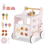2-in-1 Baby Walker with 8 Fun Activities (Dessert Sorter/Adjustable Clock/Maze) + Side Shop Window (Role Play)-Pink - Image 2