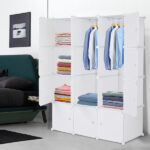 12 Cube Organizer Stackable Plastic Cube Storage Shelves Design Multifunctional Modular Closet Cabinet with Hanging Rod White - Image 11