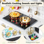 Kids Wooden Play Kitchen with Realistic Lights & Sounds, Pretend Ice Maker & Storage for Toddlers Age 3+ - Black - Image 9