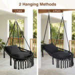 Black Boho Macrame Hanging Swing Chair with 2 Padded Cushions, 330LBS Capacity Hammock Chair for Indoor Outdoor Bedroom Patio Balcony - Image 2