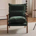 Cloud Shaped Indoor Leisure Chair with Solid Wood Armrest & Solid Wood Frame, Chenille Fabric Accent Chair with Lumbar Pillow, Single Sofa Chair Dark Green - Image 21