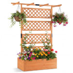 72" Raised Garden Bed with Lattice Trellis, 4.8 Cu.Ft Fir Wood Planter Box with Drainage Holes for Climbing Plants Vegetables - Orange