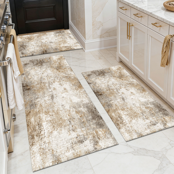1a0a5ddc-2d0d-4a8c-89e2-665f83a94a49.png Three-piece kitchen rug set, non-slip and washable, abstract pattern kitchen hallway rug, soft and comfortable, suitable for sinks, floors, entrances, hallways and bathrooms. - Image 1