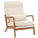 Same Code 47026089 High Back Solid Wood Armrest Backrest Iron Frame Linen Indoor Leisure Chair Off-White - Image 6