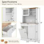 68-Inch Tilting Trash Cabinet with Hidden Trash Can & Multi-Storage Compartments, White & Natural Wood - Image 4