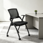 1 Pack Stackable Conference Room Chairs with Wheels, Folding Office Chair with Rebound Back, Padded Seat for Training Room, Guest, Reception, Event, Capacity 350lbs, Black - Image 9