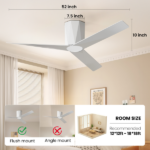 Ceiling Fans with Dimmable Led Lights, 52 Inch Flush Mount Ceiling Fan Remote Control, Quiet DC Reversible Motor for Summer Winter, Low Profile Modern ABS Blades Indoor Use, 3X-Z3[Unable ship on weekends, TK/TEMU only for pickup, only TX10643 warehouse supports GOFO] - Image 5