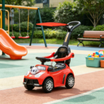 Red 3 in 1 Kids Push & Sliding Car: with Removable Handle, Music, Horn, Canopy & Safety Guardrail for Toddlers - Image 4