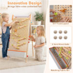 4-in-1 Kids Art Easel with Marble Run, Adjustable Height Double-Sided Drawing Easel with Paper Roll & Storage - Image 9