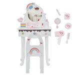 Kids Vanity Table and Chair Set with 7pcs Pretend Play Makeup Toys, Girls Vanity with Mirror & Stool, 3 Drawers & Tabletop Storage, Princess Table for Toddlers, White - Image 16