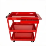 Upgrade 3-Tier Rolling Tool Cart with Lockable Wheels, Heavy Duty Steel Utility Cart, Kitchen Cart Organizer, Workshop Rolling Serving Cart for Garage, Warehouse, Red