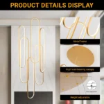 High Ceiling Chandelier Modern LED Ring Pendant Light 3 Color Dimmable Gold Chandeliers Contemporary 157in Hanging Light Fixture with Remote Control for Foyer Entryway Staircase - Image 8