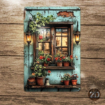 CIFbuy Vintage Rustic Window Flower Metal Wall Art, Farmhouse 2D Flat Iron Panel Sign, Waterproof Rustproof Home Decor 7.9x11.9in TikTok, TikTok, n Self-pickup Logiopics - Image 6