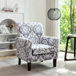 Patterned Polyester Blend Armchair, Solid Birch Wood Frame with Brown Tapered Legs, Foam Padded Accent Chair with Trim Detail for Living Room Office - Image 6