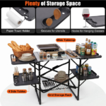 Foldable Aluminum Camping Kitchen Table Heat Resistant Slatted Tabletop, 4 Foldable Side Trays Mesh Storage Rack Hanging Hooks 154lbs Load Capacity Built-In Carry Handle for Campsite Park Travel - Image 3