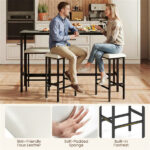 4 Piece Counter Height Bar Table Set with Charging Station & USB Ports, Gray Pub Table with 3 Stools - Image 8