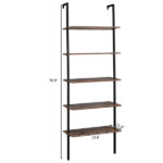 Industrial Wall Mounted Bookcase 5-Tier Open Ladder Shelf Bookshelf with Metal Frame, 23.6" L x 11.8" W x 70.9" H - Image 17