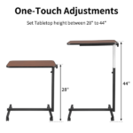 Multifunctional Adjustable Bedside Table MDF + Iron Movable Sofa Side Table 4-Wheeled Small Computer Desk with Brakes 26.5*16.5*27~44in Dark Wood Grain Color - Image 17