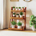 Acacia Wood 3-Tier Ladder Plant Stand, Foldable Indoor Outdoor Display Rack - Image 2