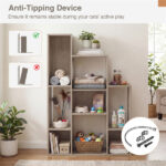 Cat Bookshelf Cabinet (Gray Oak), 8 Organized Storage Sections & Multiple Climbing Platforms - Image 4