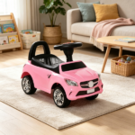 Pink Toddler Foot-to-Floor Ride-On Push Car: Kids Sliding Walking Toy with Functional Horn, Music, Headlights & Hidden Storage Space
