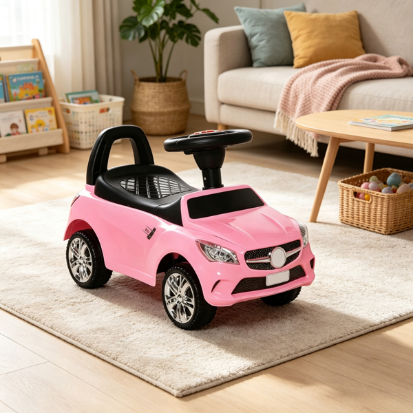 Pink Toddler Foot-to-Floor Ride-On Push Car: Kids Sliding Walking Toy with Functional Horn, Music, Headlights & Hidden Storage Space