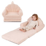 2-in-1 Flip Open Kids Sofa Lounger, Teddy Fleece Toddler Couch with Carry Handle for Ages 3+ (Green) - Image 27