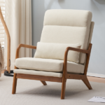 Same Code 47026089 High Back Solid Wood Armrest Backrest Iron Frame Linen Indoor Leisure Chair Off-White - Image 20