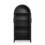 A high arched storage cabinet with a lamp, a modern retro-style wooden storage cabinet with adjustable glass partitions, suitable for use as a multi-functional cabinet in kitchens-Black - Image 2