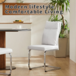 Dining chair set (2 pieces) modern leather imitation soft cushion dining chair, with soft cushion backrest and electroplated legs, suitable for kitchen/living room/dining room, white - Image 10
