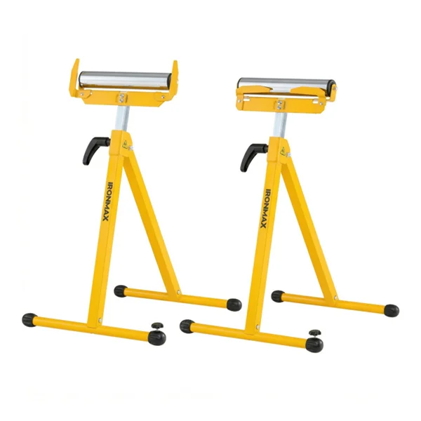 2-Pack Heavy Duty Metal Folding Roller Stand with Edge Guides Portable Woodworking Support - Yellow
