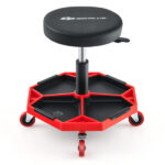 Red Heavy-Duty Adjustable Height Rolling Stool With Tool Tray Storage 330 LBS Capacity - Image 2