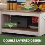 Rustic Farmhouse Coffee Table with Half-Open Storage, Square Rustic Wood Cocktail Table for Living Room, Grey Wash (Shipment from Walmart) - Image 5