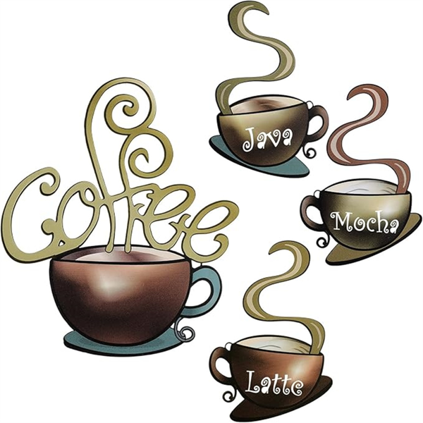 CIFbuy 4 pieces of metal coffee cup wall decorations - coffee bar decorations - wall art for coffee house themes - vintage coffee cup logos - items for kitchen decoration - decorations for stores, restaurants, lounges (pick-up available at TikTok, temu)