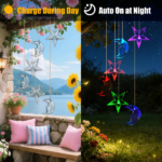 2PCS-Outdoor Solar Wind Chimes, Moon and Star Color Changing LED Light, Waterproof Hanging Decor for Patio Garden Yard, Perfect Gift - Image 9