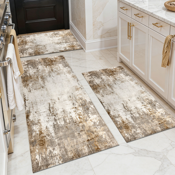 1b293364-f961-4732-887b-a18a3a965d77.png Three-piece kitchen rug set, non-slip and washable, abstract pattern kitchen hallway rug, soft and comfortable, suitable for sinks, floors, entrances, hallways and bathrooms. - Image 1