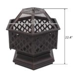 22" Hexagonal Shaped Iron Brazier Wood Burning Fire Pit Decoration for Backyard Poolside - Image 41