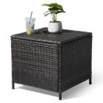 Outdoor PE Wicker Side Table with Storage, Patio Rattan End Table Square Container for Furniture Covers, Toys and Gardening Tools, Brown - Image 19