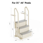 3-Step Pool Ladder, Heavy-Duty Safety Step Pool Stairs with Handrails for Above Ground Pools, White & Gray - Image 3