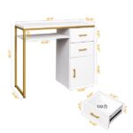 White particleboard and iron pipe, 97*35*78cm, 2 drawers and 1 door, computer desk, suitable for multiple scenarios - Image 2