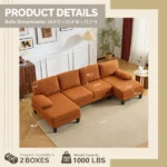 U-Shaped Convertible Sectional Sofa with 2 Chaise Lounges, 4-Seater Modular Couch with Removable & Washable Chenille Covers, 111.4" L x 48.4" D x 33.1" H L-Shaped Couches for Living Room Apartment, Heavy Duty Plastic Legs, Burnt Orange - Image 6