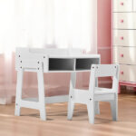 White Kids Study Desk and Chair Set with Storage, MDF, 60.5*41.5*50cm - Image 2