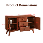 47.3" Mid Century Modern Sideboard Buffet Cabinet, Kitchen Buffet Cabinet with Solid Wood Frame Legs & Wooden Handle, Storage Cabinet with 2 Doors and 3 Drawers for Kitchen,Dining,Living Room, Walnut - Image 2