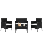 2pcs Arm Chairs 1pc Love Seat & Tempered Glass Coffee Table Rattan Sofa Set Black - Image 13