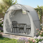 6.8x2.6FT Light Gray Arc Bicycle Storage Shed, 210D PU Silver Coated Oxford Cloth Bike Storage Tent with Fiberglass Frame - Image 14