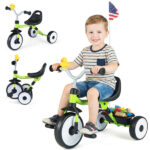 Toddler Tricycle with Rainbow LED Wheels, Foldable 3-in-1 Balance Bike with Carbon Steel Frame, Removable Pedals & Rear Storage Basket - Green - Image 2