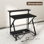 Black Rolling Computer Desk with Power Strip 32" Mobile Office Desk with Monitor Stand - Image 9