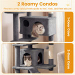 52" Tall Cat Tree Tower with Perches & Condos, Multi-Cat Playground with Scratching Posts (Light Gray) - Image 8