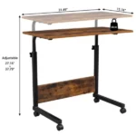Rolling Desk Adjustable Height Mobile Side Table with Wheels Retro P2 Chipboard Steel 31.5x15.7in - Image 2